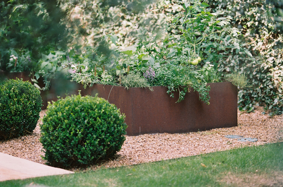 Kitchen garden with corten steel planters