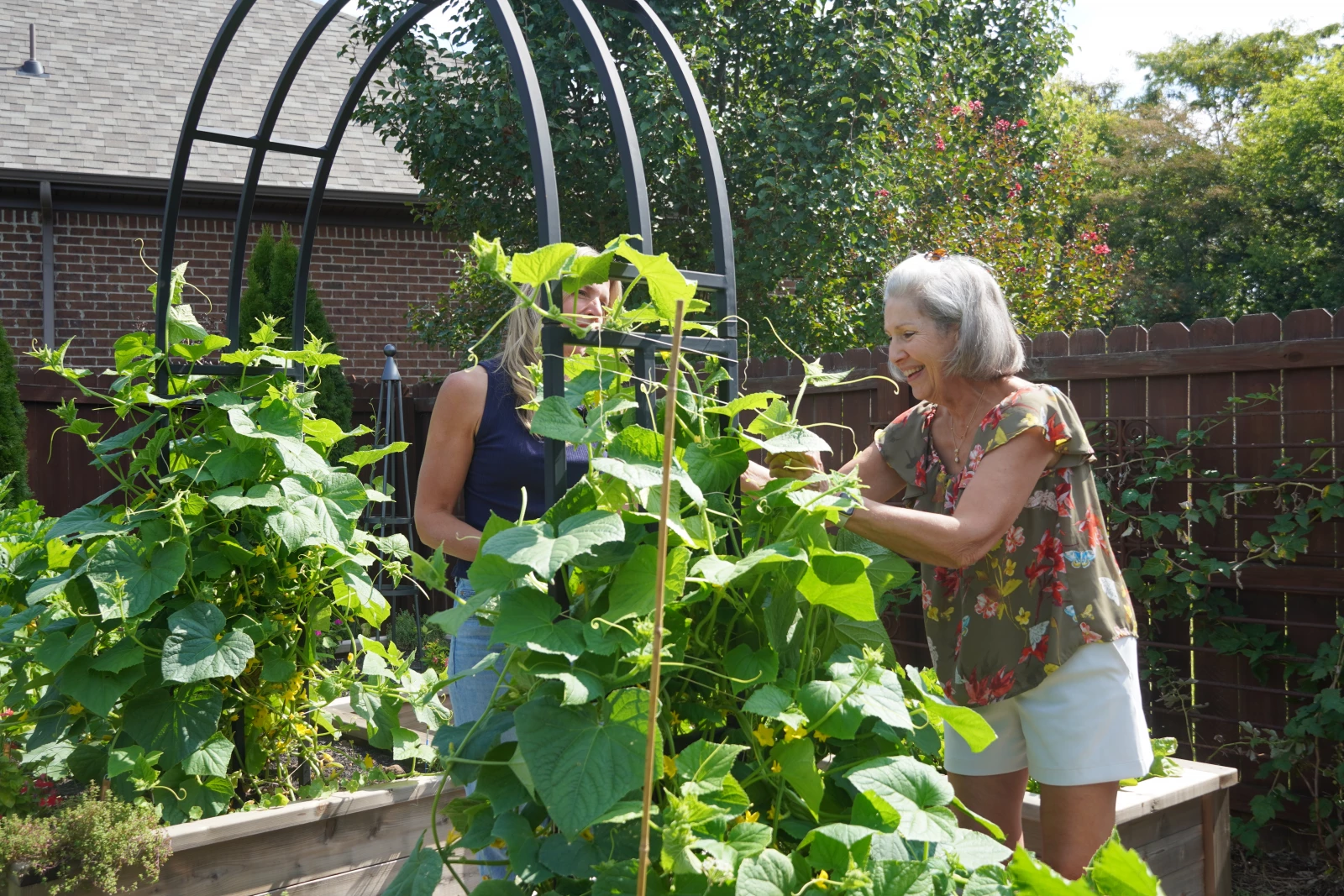 A senior gardening
