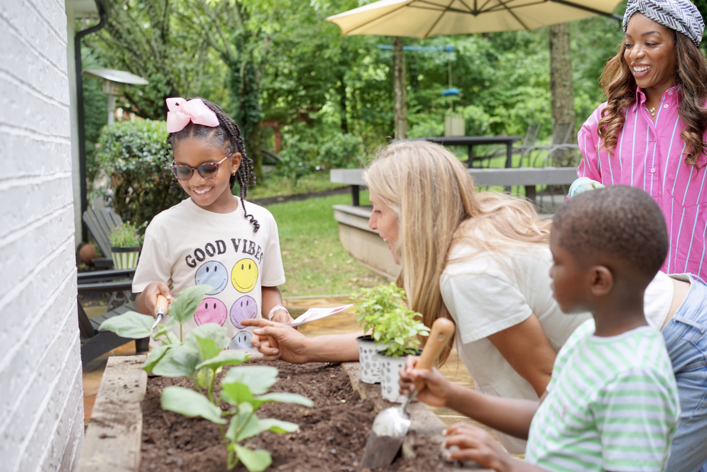 Kids learning how to garden.
