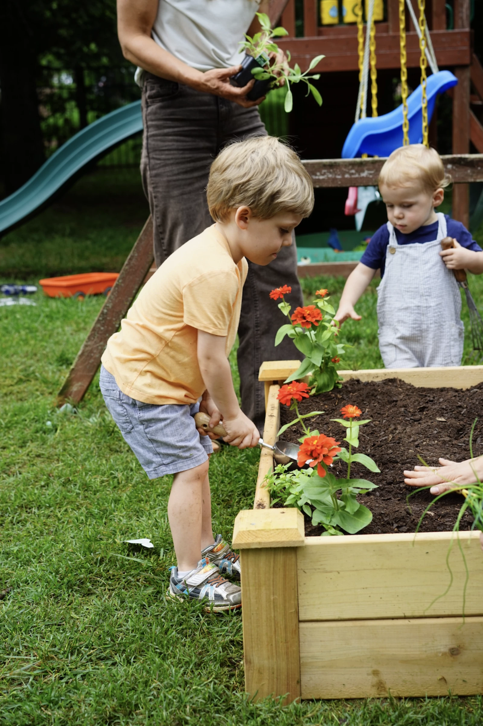 grandkids playing in the garden