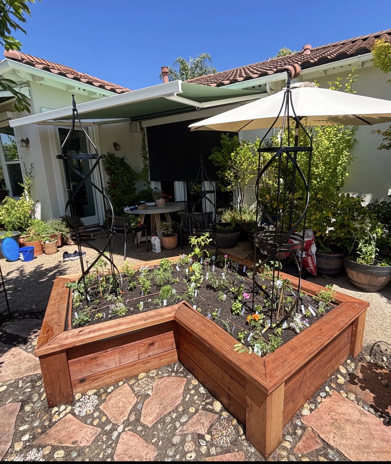 a raised bed with border tuteur trellises