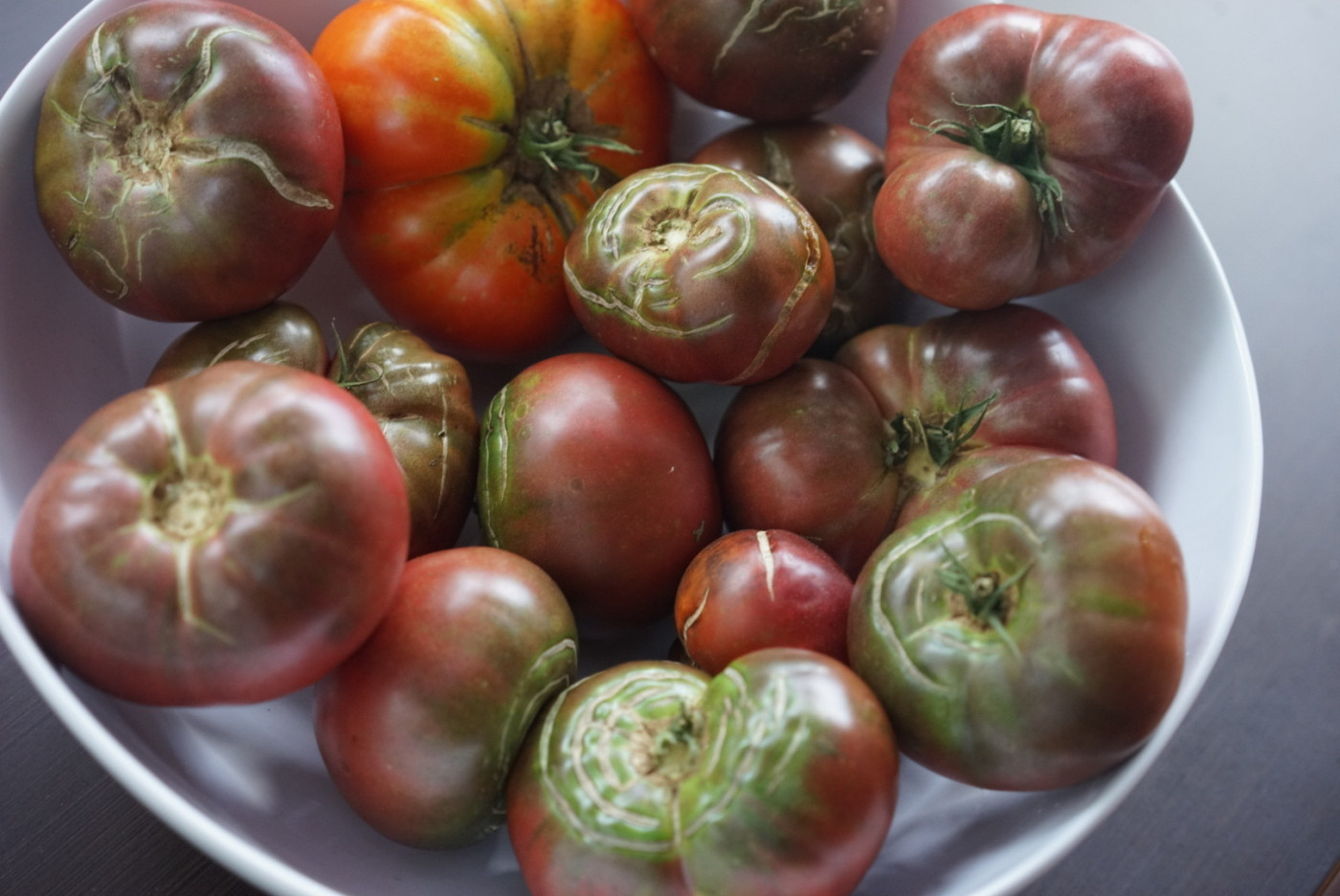Tomatoes in a white bowl