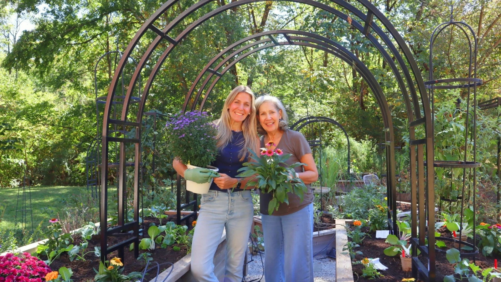 Nicole Burke and her mom in a garden