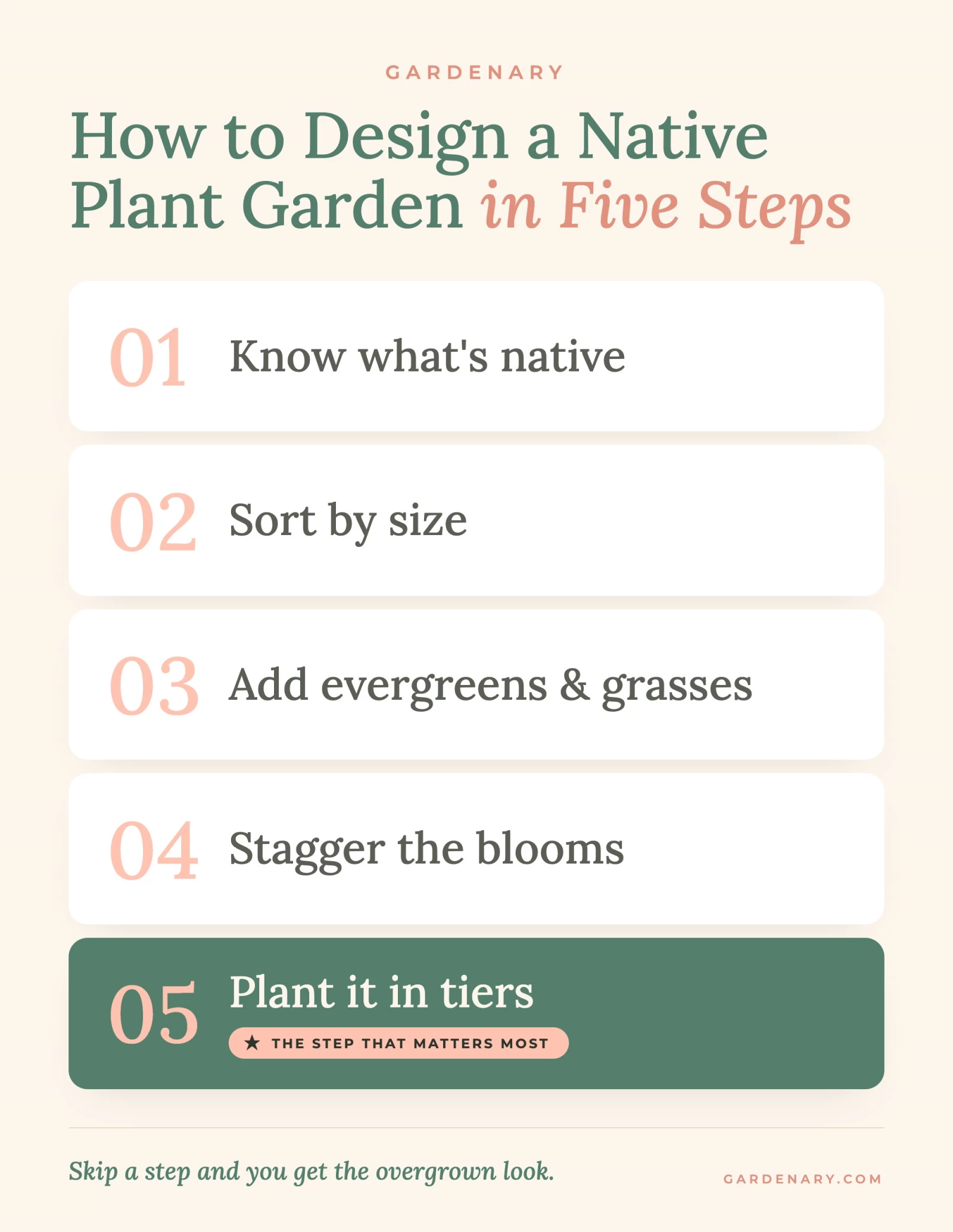 infographic on designning a native plant garden in 5 steps
