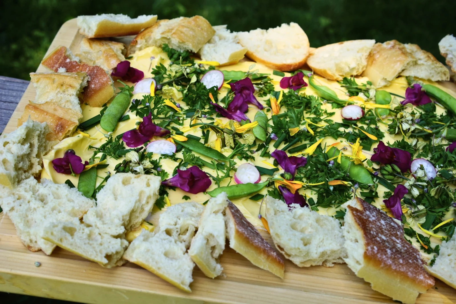 Herb butter & bread with garden toppings