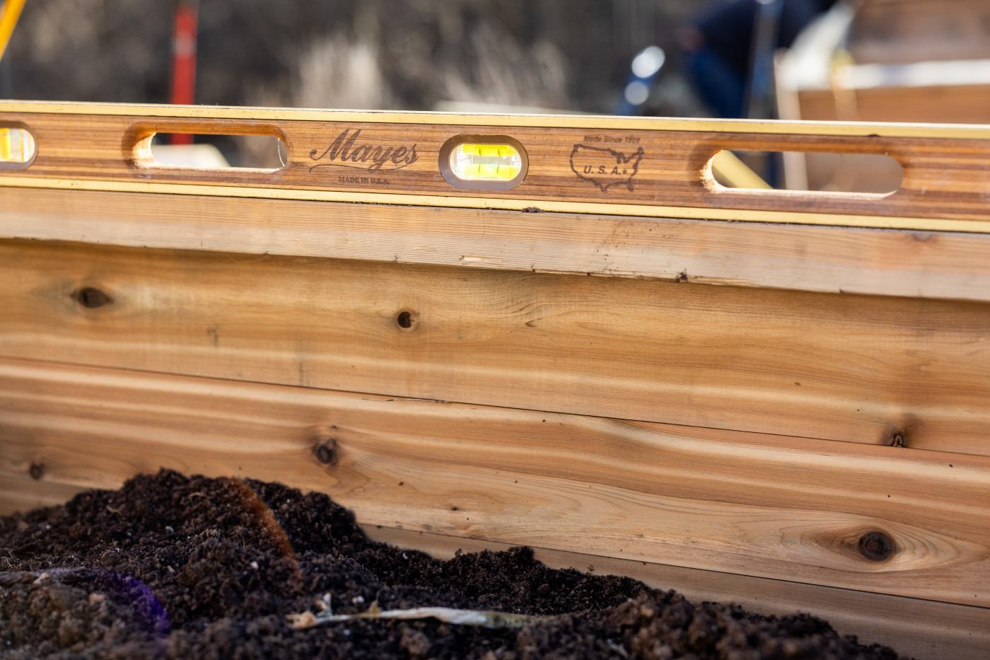 A level on top of a raised bed