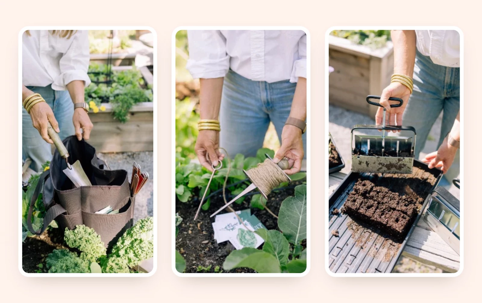 3 photos of garden supplies